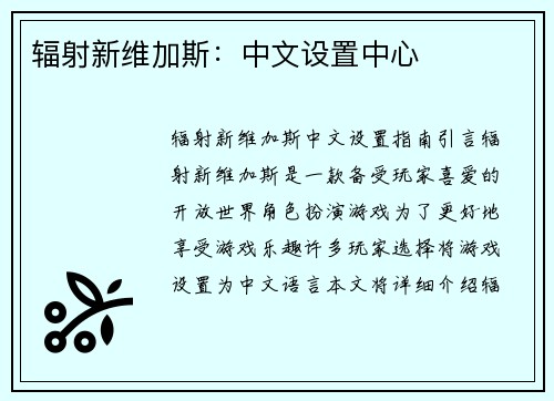 辐射新维加斯：中文设置中心